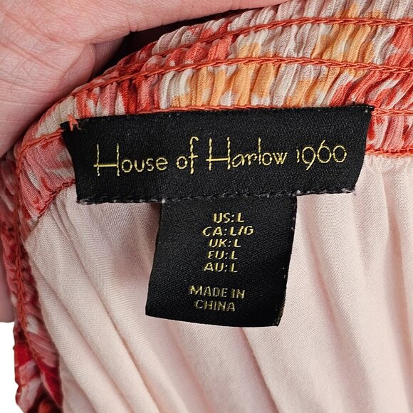 House of Harlow 1960 Pink White Red Off Shoulder Flowy Dress Sz L - Picture 5 of 8